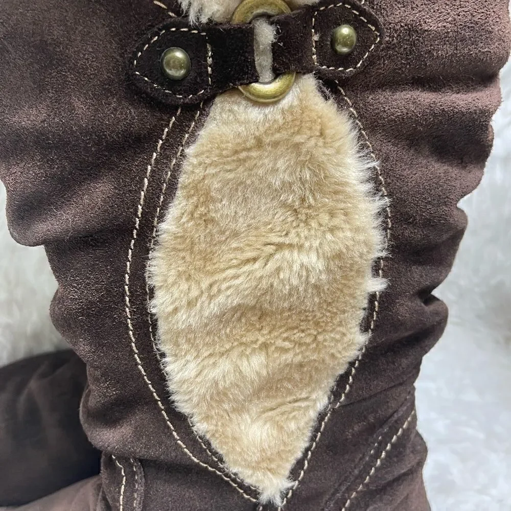BareTraps Ellery leather suede Brown mid calf boots with faux fur lining SZ9W